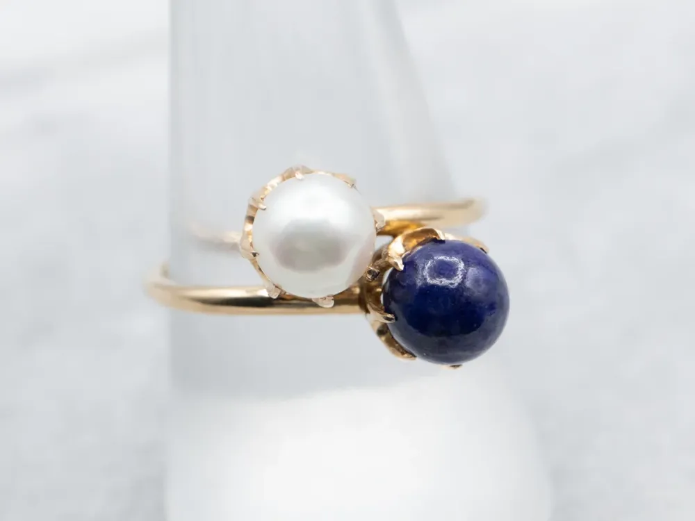 Roestvrij Staal Retro Gold Pearl and Lapis Bypass Ring