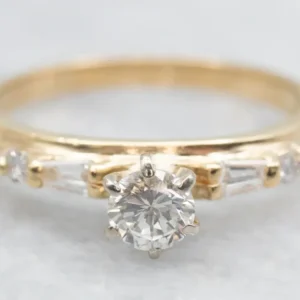 Roestvrij Staal Round and Baguette Cut Diamond Engagement Ring