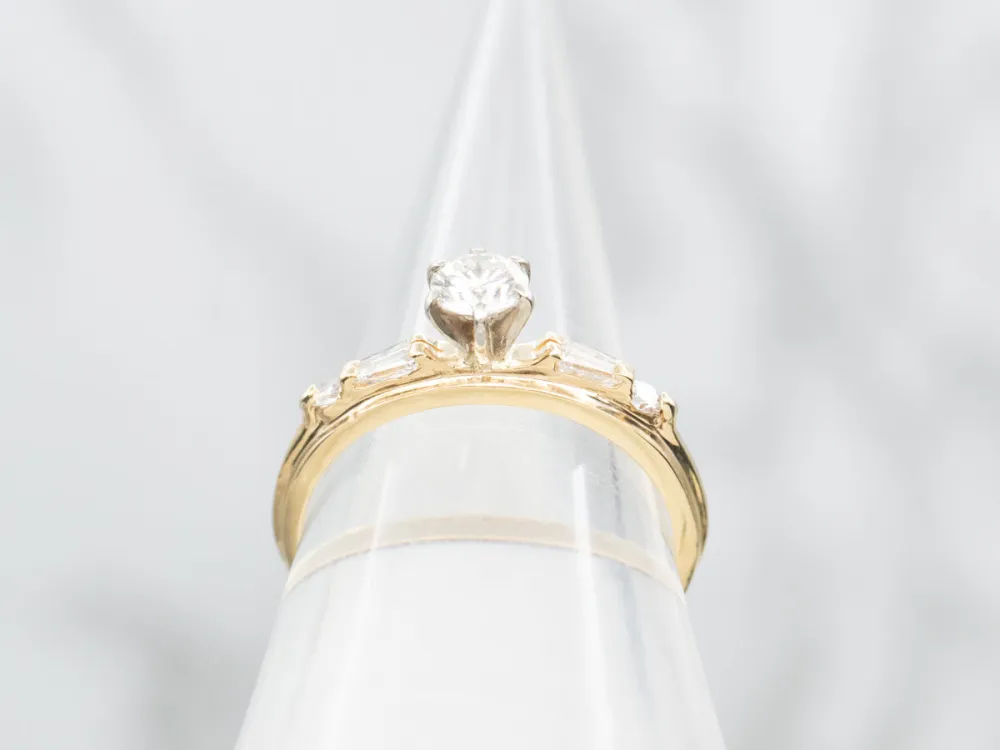 Roestvrij Staal Round and Baguette Cut Diamond Engagement Ring