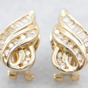 Roestvrij Staal Round Brilliant and Baguette-Cut Diamond Earrings