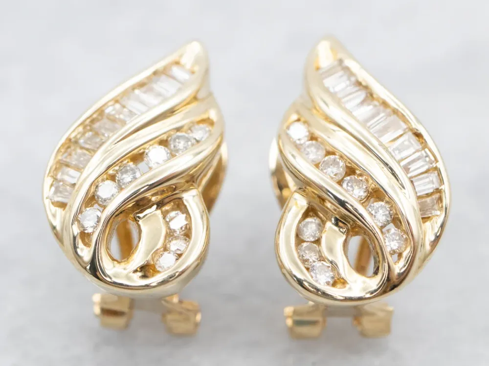 Roestvrij Staal Round Brilliant and Baguette-Cut Diamond Earrings