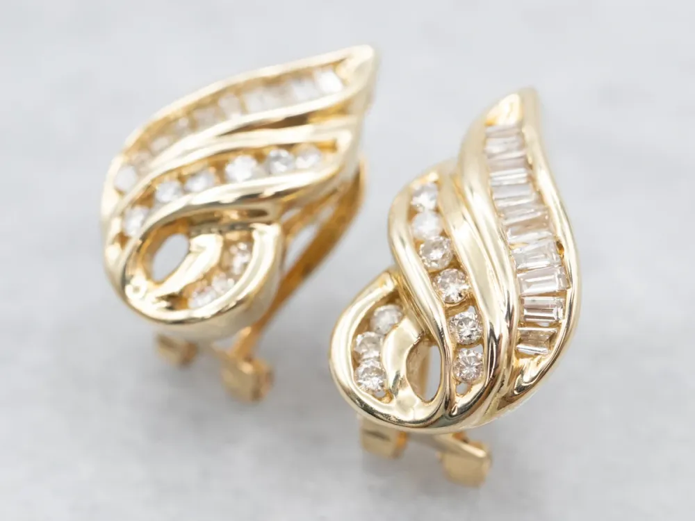Roestvrij Staal Round Brilliant and Baguette-Cut Diamond Earrings