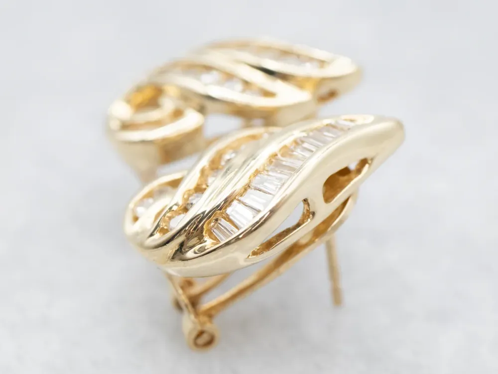 Roestvrij Staal Round Brilliant and Baguette-Cut Diamond Earrings