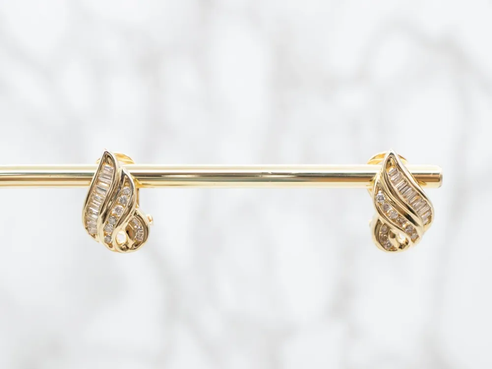 Roestvrij Staal Round Brilliant and Baguette-Cut Diamond Earrings