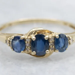 Roestvrij Staal Sapphire and Diamond Multi-Stone Ring
