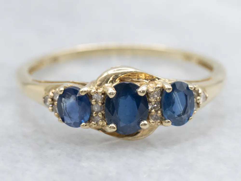 Roestvrij Staal Sapphire and Diamond Multi-Stone Ring