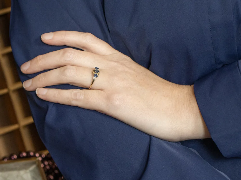 Roestvrij Staal Sapphire and Diamond Multi-Stone Ring