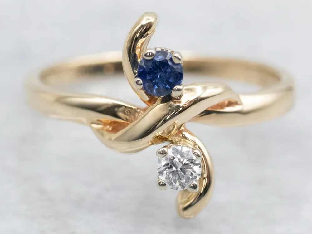 Roestvrij Staal Sapphire Diamond and Verguld Bypass Ring