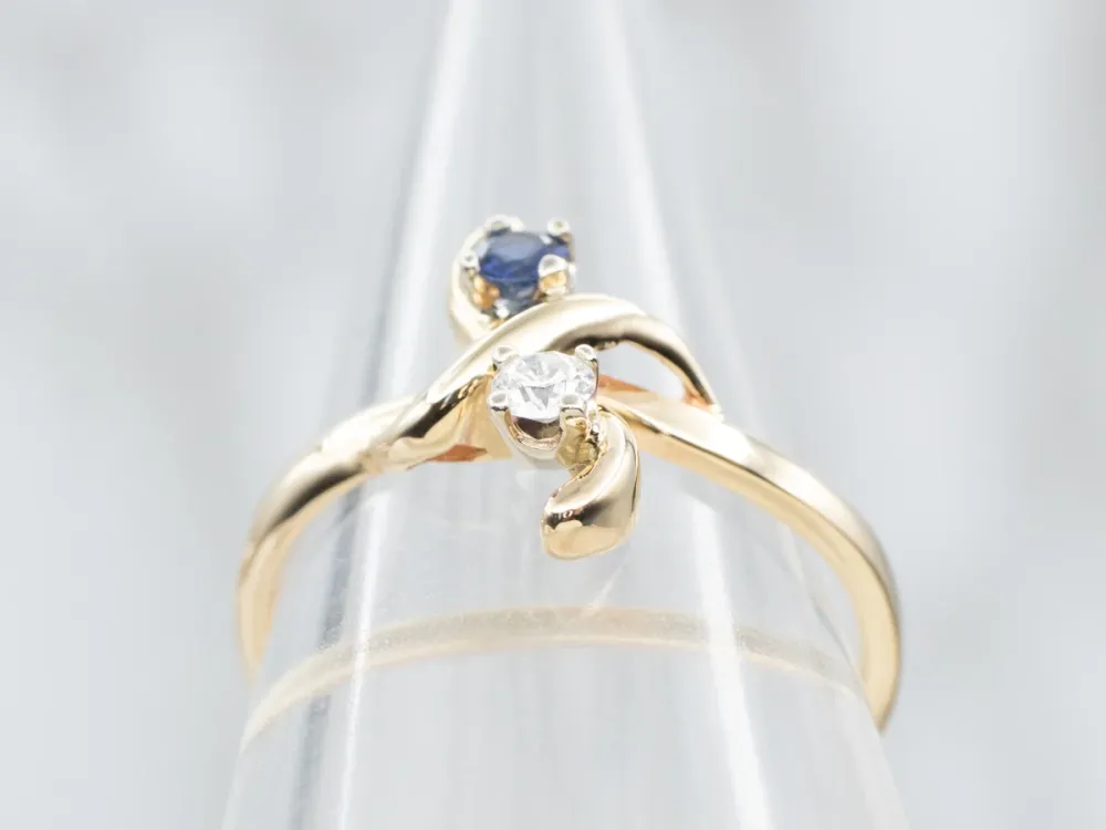 Roestvrij Staal Sapphire Diamond and Verguld Bypass Ring