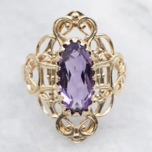 Roestvrij Staal Scrolling Gouden Amethyst Dinner Ring