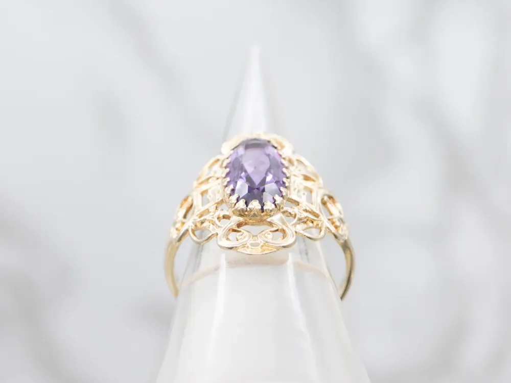 Roestvrij Staal Scrolling Gouden Amethyst Dinner Ring