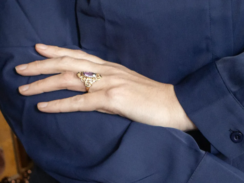 Roestvrij Staal Scrolling Gouden Amethyst Dinner Ring