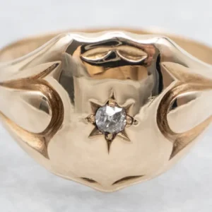 Roestvrij Staal Shield Shaped Signet Ring Old Mine Cut Diamond