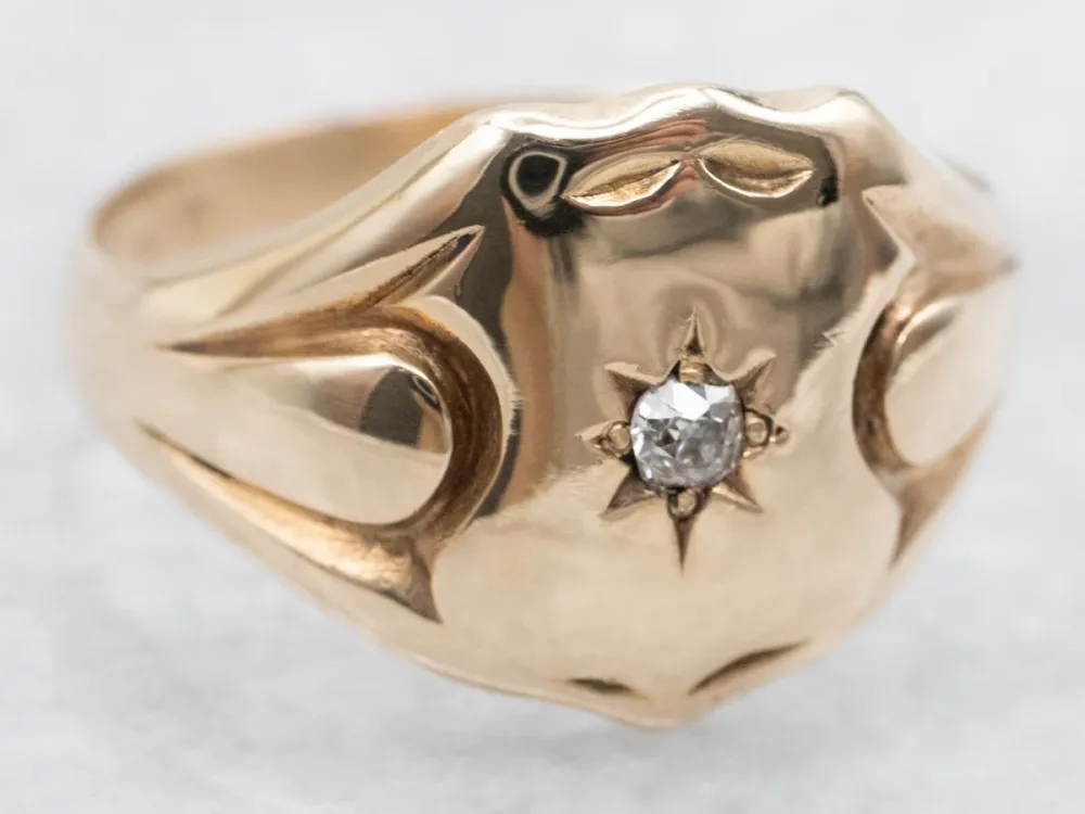 Roestvrij Staal Shield Shaped Signet Ring Old Mine Cut Diamond