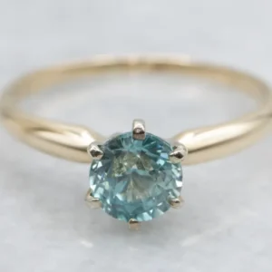 Roestvrij Staal Sparkling Blue Zircon Solitaire Goud Ring