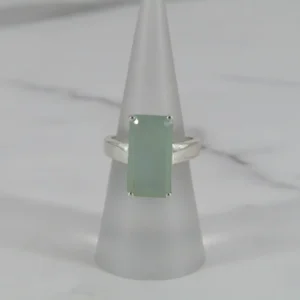 Roestvrij Staal Sterling Zilver Chalcedony Rectangle Solitaire Ring