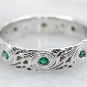 Roestvrij Staal Swirling Synthetic Emerald Eternity Band