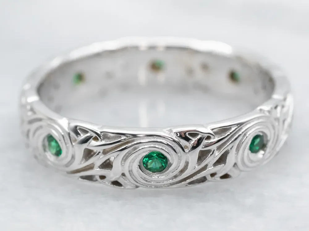 Roestvrij Staal Swirling Synthetic Emerald Eternity Band