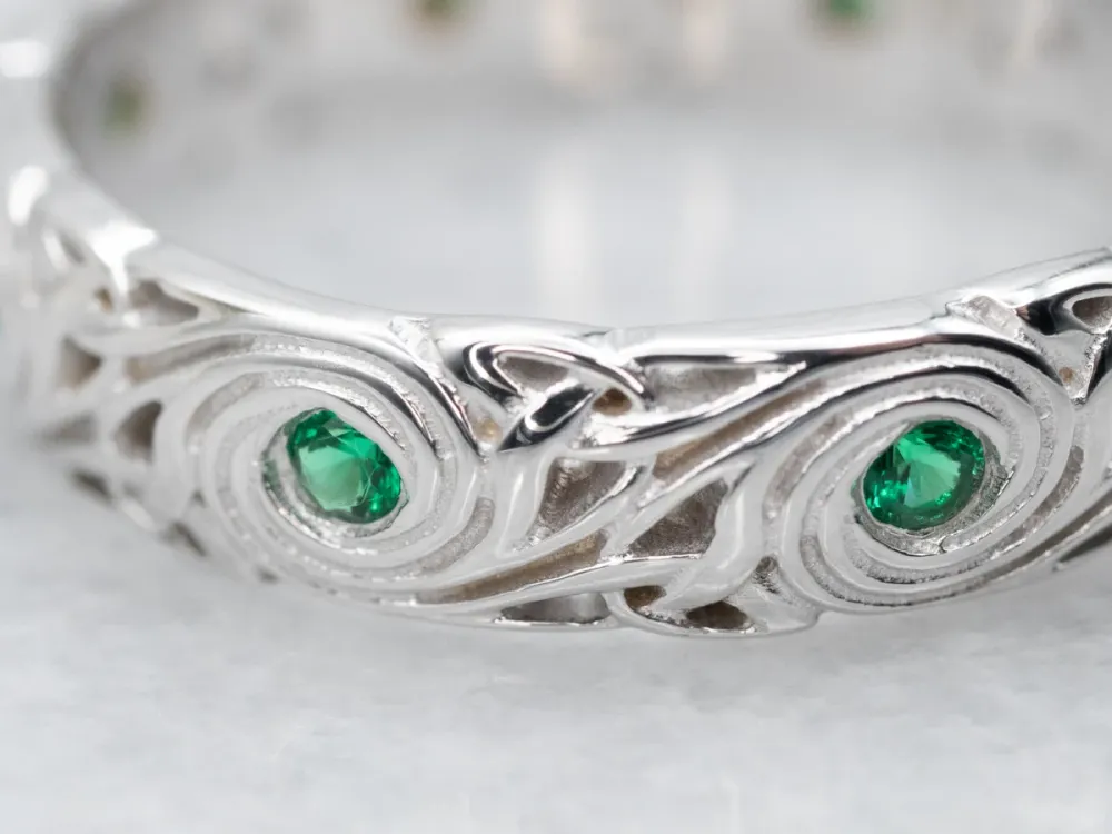 Roestvrij Staal Swirling Synthetic Emerald Eternity Band