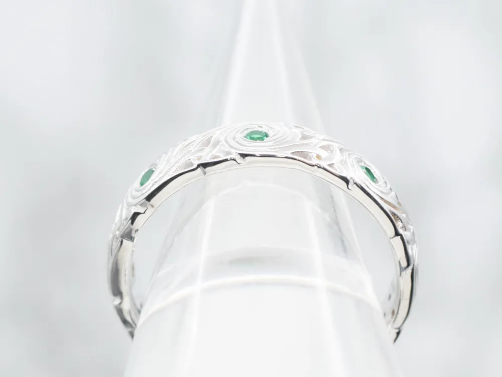 Roestvrij Staal Swirling Synthetic Emerald Eternity Band