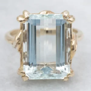 Roestvrij Staal Van vroeger Emerald Cut Aquamarine Solitaire Ring