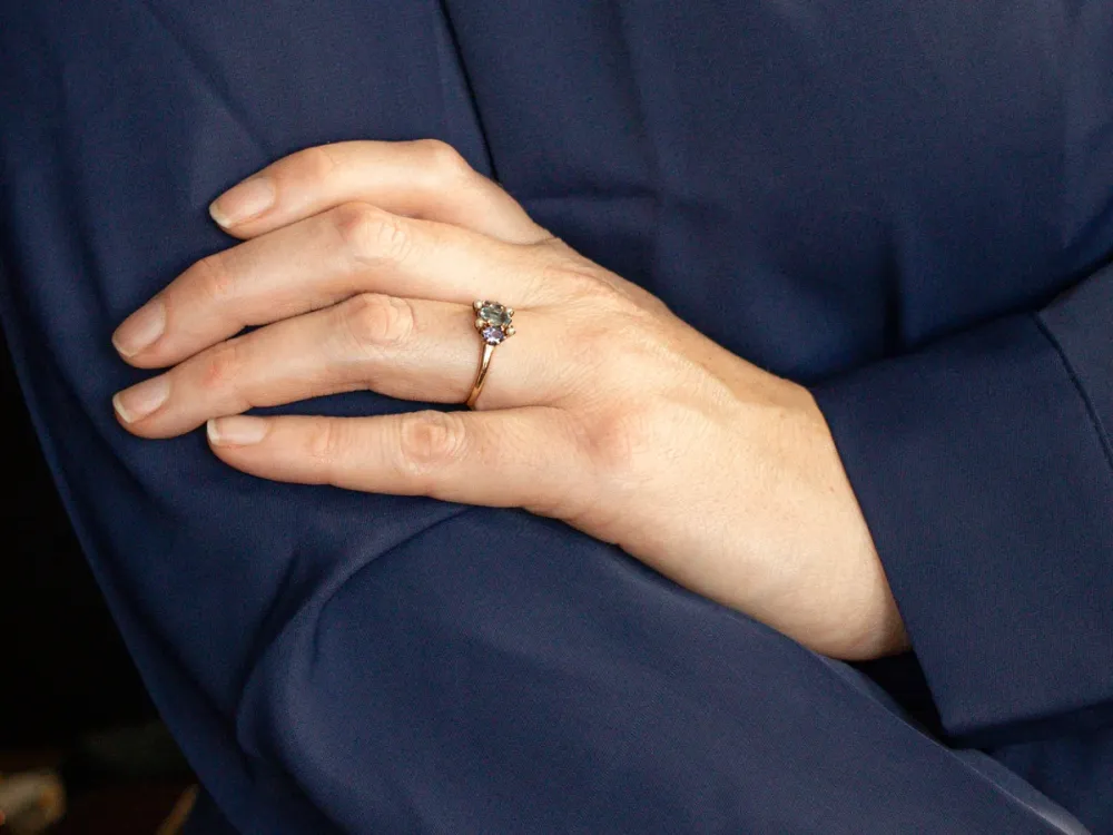 Roestvrij Staal Victorian Aquamarine Lavender Tanzanite and Seed Pearl Ring