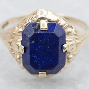 Roestvrij Staal Victorian Revival Gouden Lapis Lazuli Ring