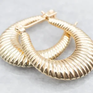 Roestvrij Staal Vintage Ribbed Geel Gold Hoop Earrings