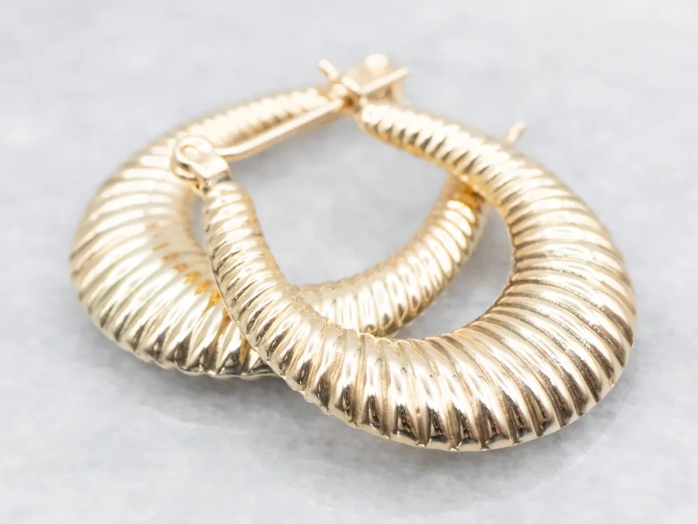 Roestvrij Staal Vintage Ribbed Geel Gold Hoop Earrings
