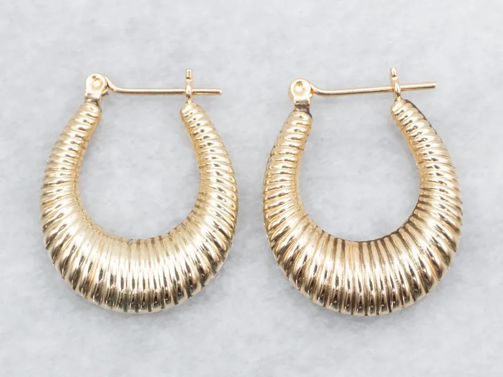 Roestvrij Staal Vintage Ribbed Geel Gold Hoop Earrings