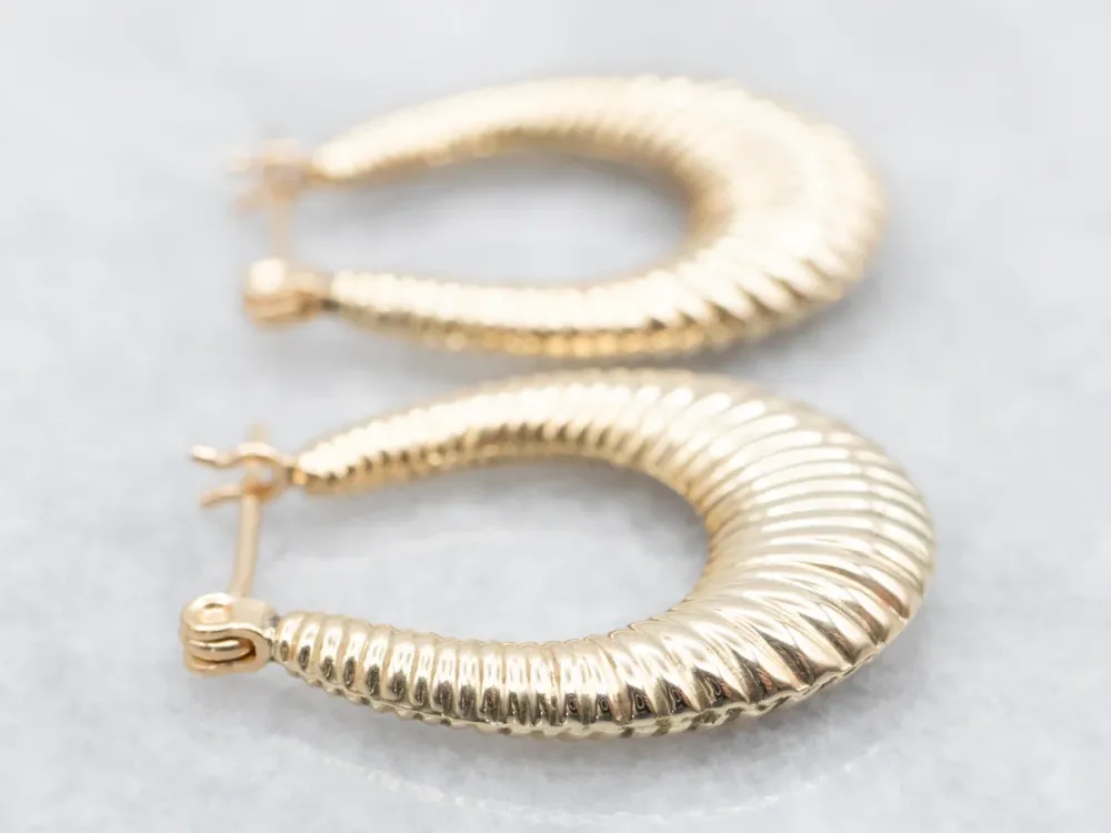 Roestvrij Staal Vintage Ribbed Geel Gold Hoop Earrings
