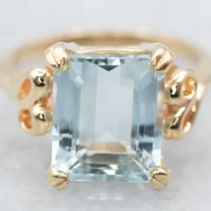 Roestvrij Staal Vintage Yellow Goud Aquamarine Ring