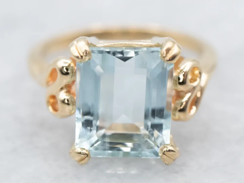 Roestvrij Staal Vintage Yellow Goud Aquamarine Ring