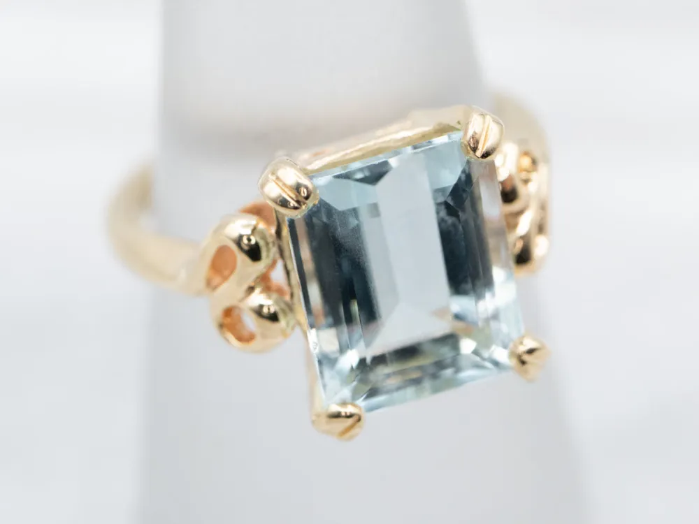 Roestvrij Staal Vintage Yellow Goud Aquamarine Ring