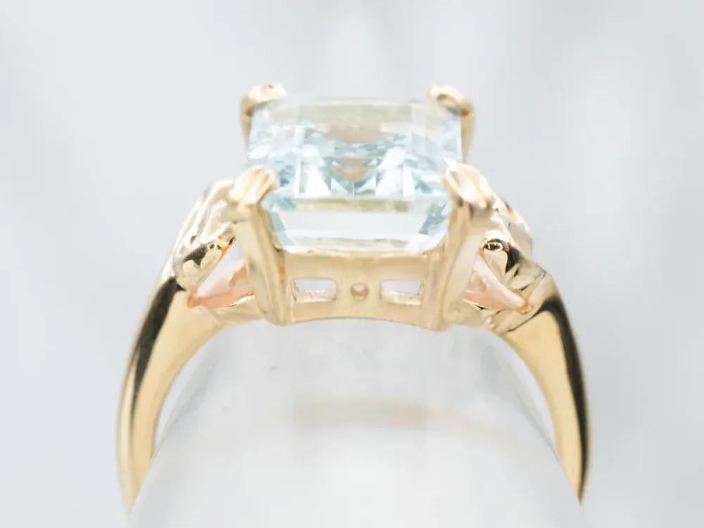 Roestvrij Staal Vintage Yellow Goud Aquamarine Ring