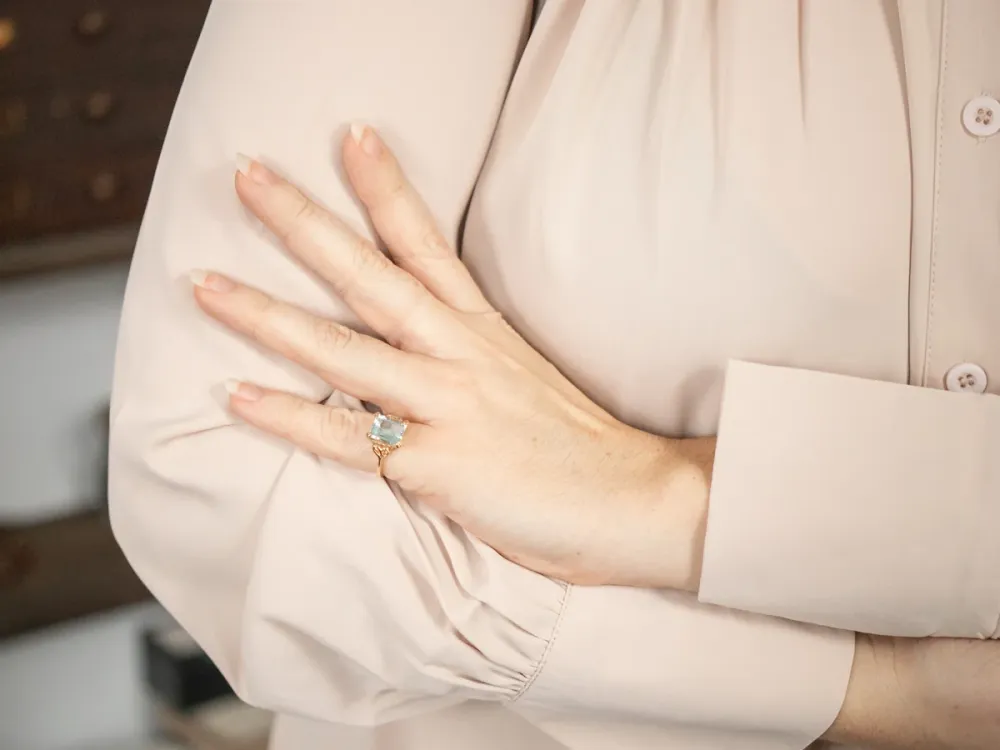 Roestvrij Staal Vintage Yellow Goud Aquamarine Ring