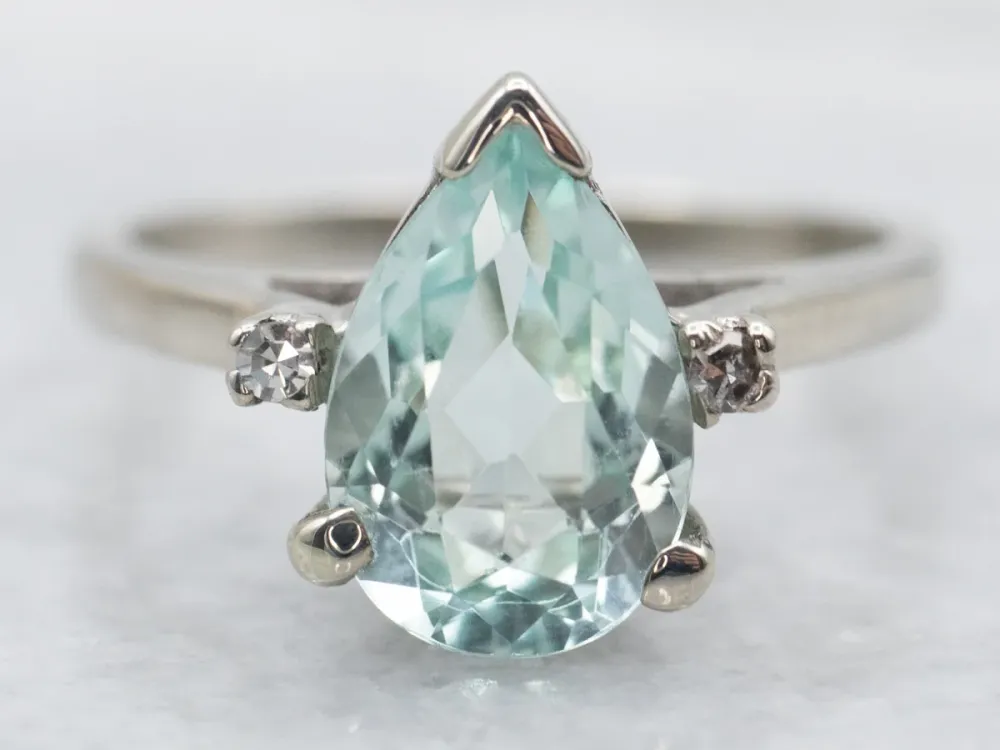 Roestvrij Staal White Verguld Pear Cut Beryl Ring Diamond Accents