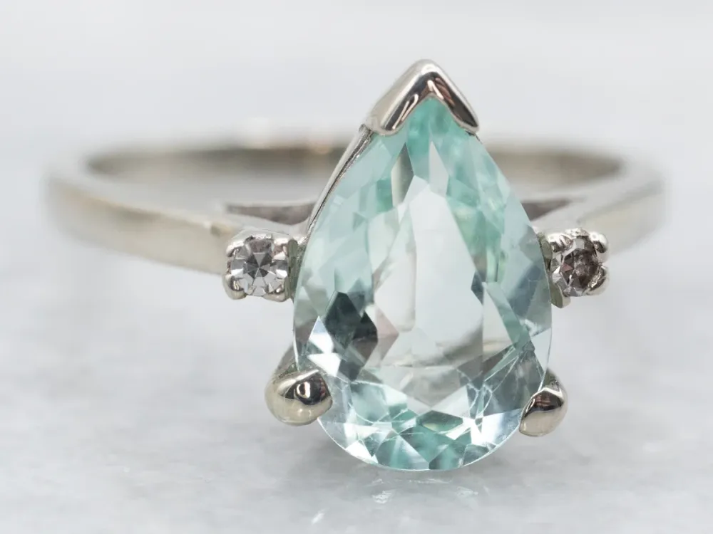 Roestvrij Staal White Verguld Pear Cut Beryl Ring Diamond Accents