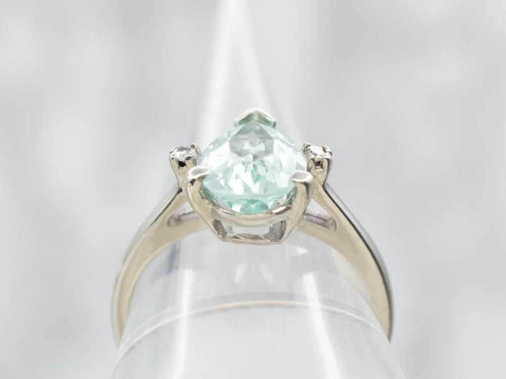 Roestvrij Staal White Verguld Pear Cut Beryl Ring Diamond Accents