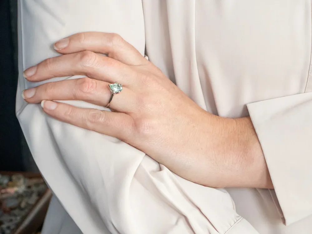 Roestvrij Staal White Verguld Pear Cut Beryl Ring Diamond Accents