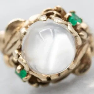 Roestvrij Staal Zonnegeel Gold Moonstone Ring Emerald Accents