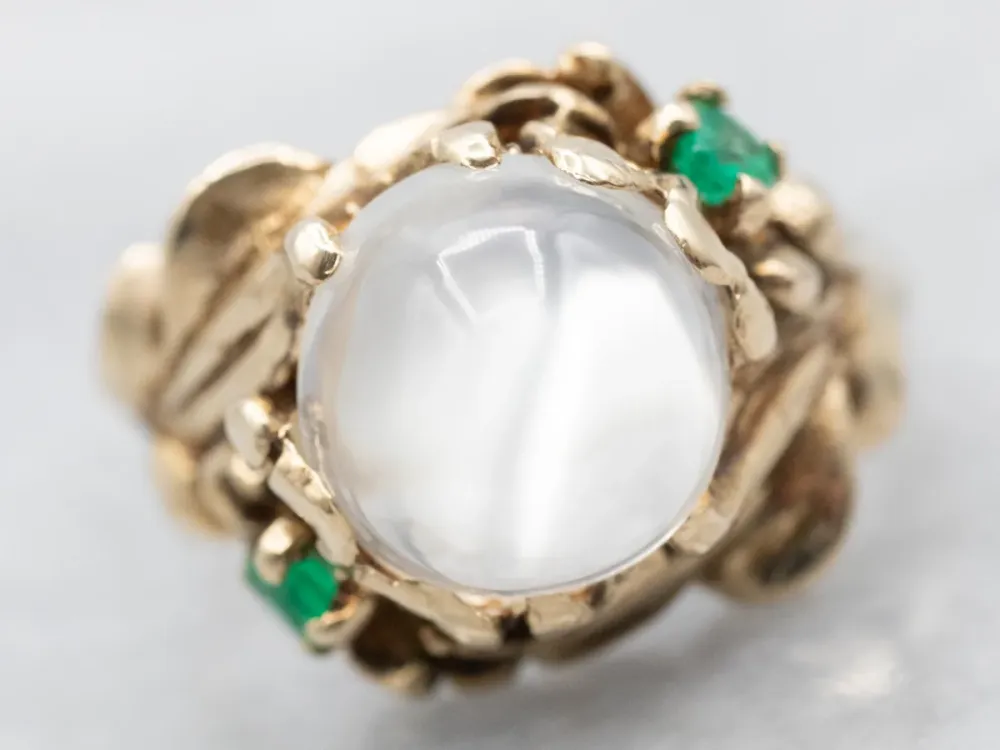 Roestvrij Staal Zonnegeel Gold Moonstone Ring Emerald Accents