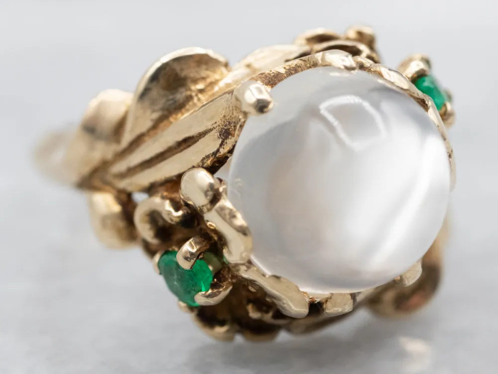 Roestvrij Staal Zonnegeel Gold Moonstone Ring Emerald Accents