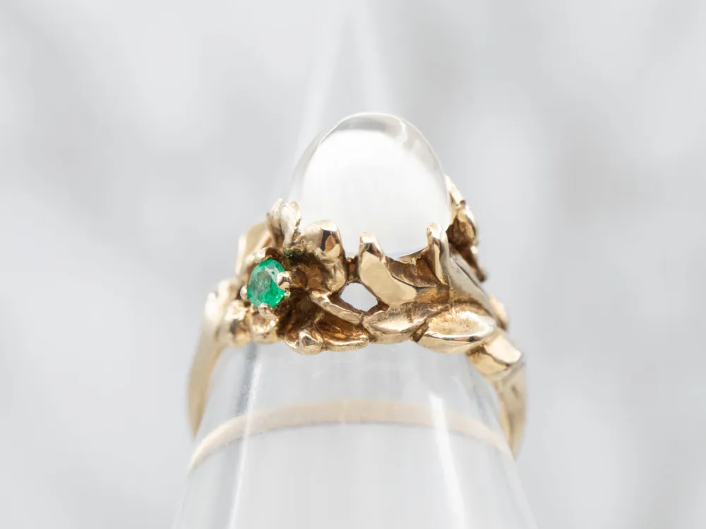 Roestvrij Staal Zonnegeel Gold Moonstone Ring Emerald Accents