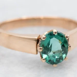 Rosy-Yellow Goud Antique Ring Green Tourmaline