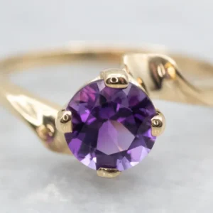 Round Cut Amethyst Bypass Ring - DIN Norm