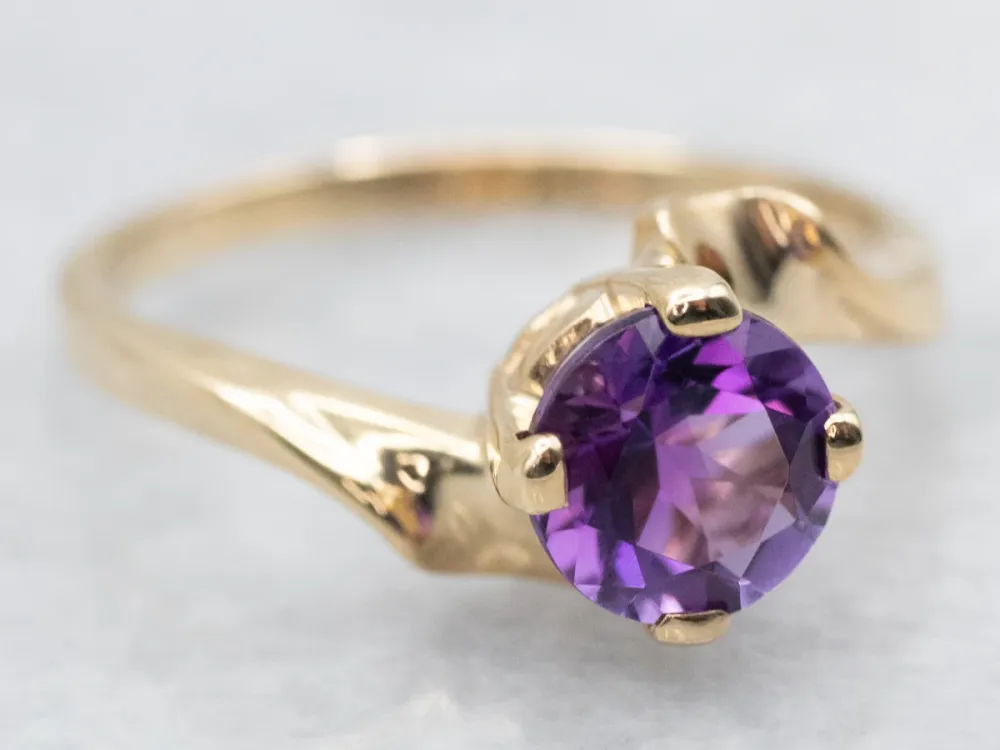 Round Cut Amethyst Bypass Ring - DIN Norm
