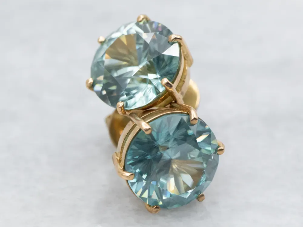 Round Cut Blauw Zircon Stud Earrings - DIN Norm