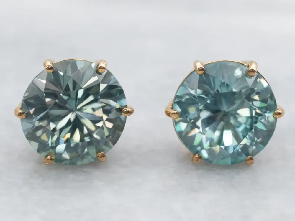 Round Cut Blauw Zircon Stud Earrings - DIN Norm