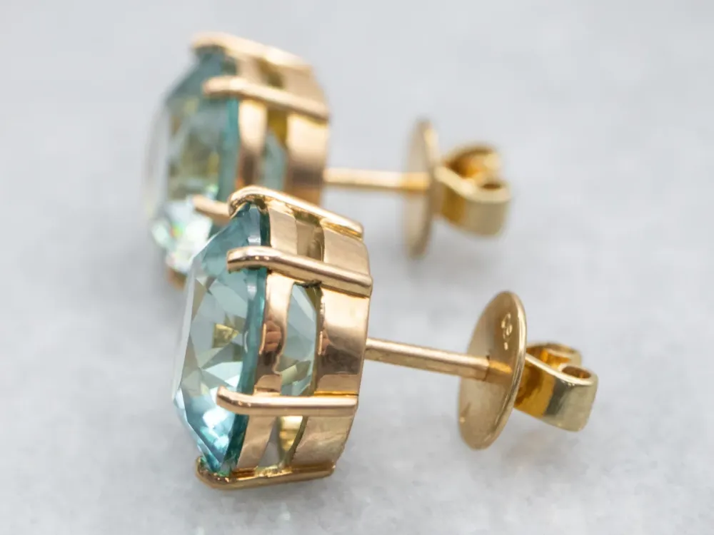 Round Cut Blauw Zircon Stud Earrings - DIN Norm